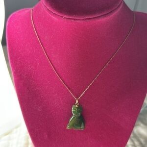14k real solid gold jade lucky cat‎